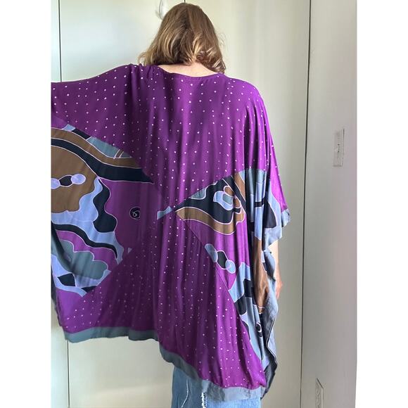 Vintage Purple Kaftan Top Artsy Boho Tunic Blouse Free Flowing Style - Picture 5 of 7